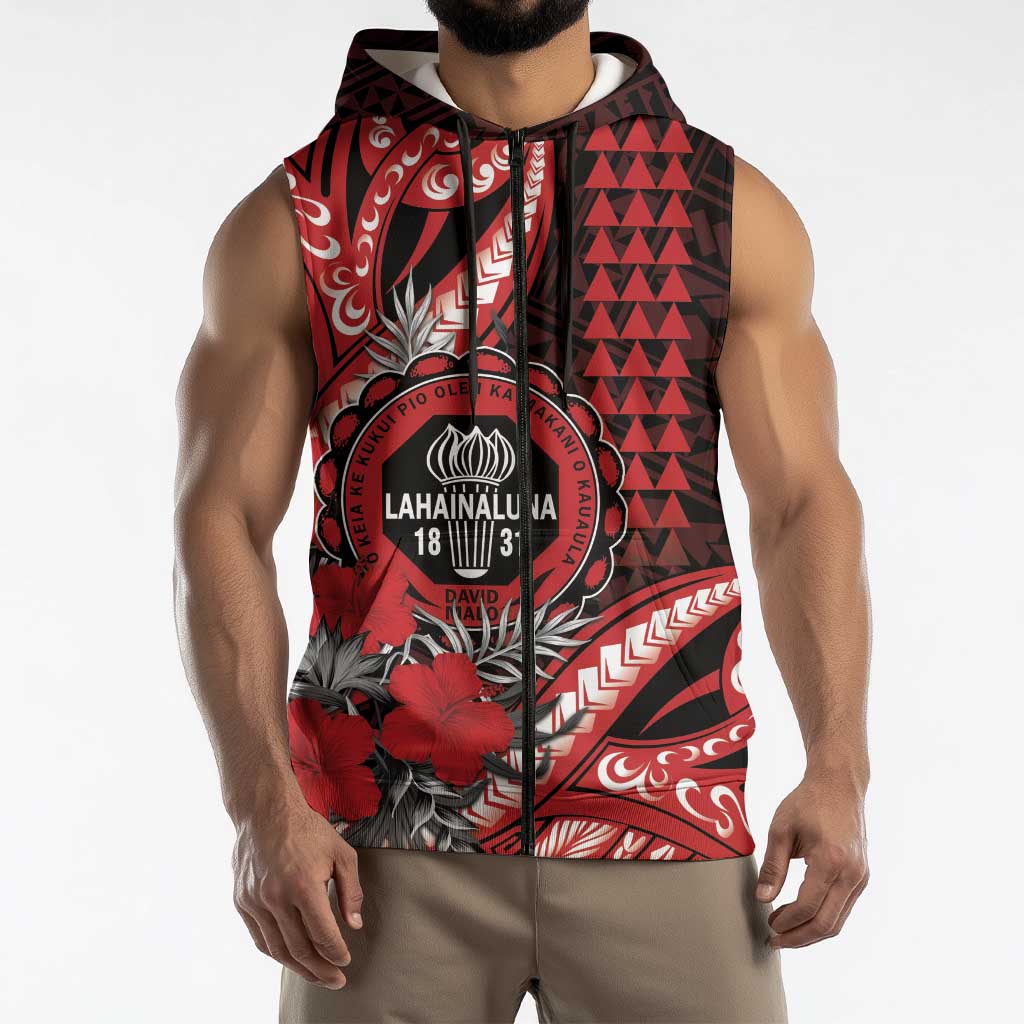 Personalized Hawaii Lahainaluna High School Sleeveless Zip Hoodie Tribal Tattoo With Hibiscus Flowers LT05 - Polynesian Pride