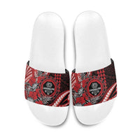 Hawaii Lahainaluna High School Slide Sandals Tribal Tattoo With Hibiscus Flowers