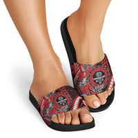Hawaii Lahainaluna High School Slide Sandals Tribal Tattoo With Hibiscus Flowers