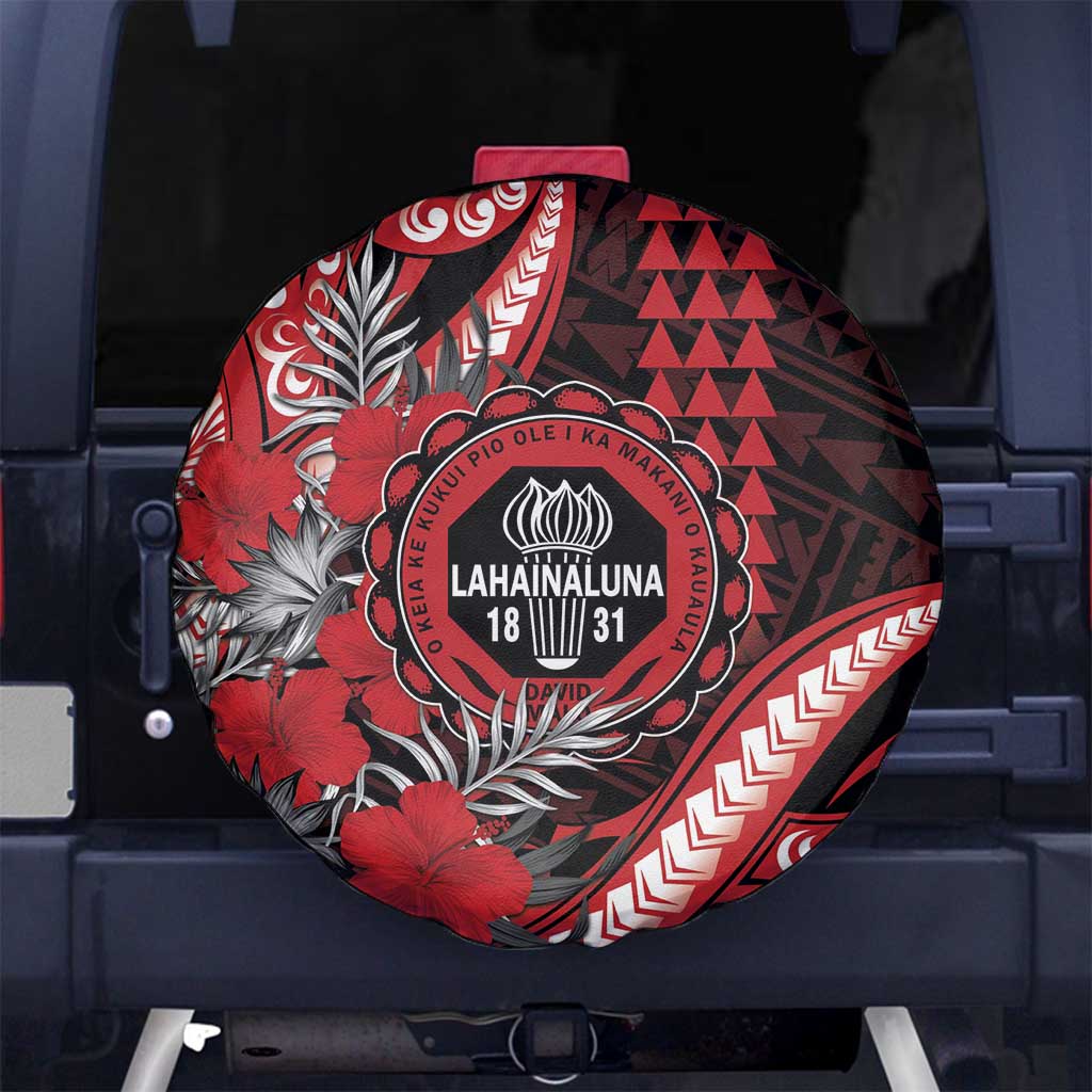 Hawaii Lahainaluna High School Spare Tire Cover Tribal Tattoo With Hibiscus Flowers LT05 No hole Red - Polynesian Pride