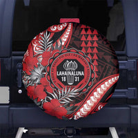 Hawaii Lahainaluna High School Spare Tire Cover Tribal Tattoo With Hibiscus Flowers LT05 No hole Red - Polynesian Pride