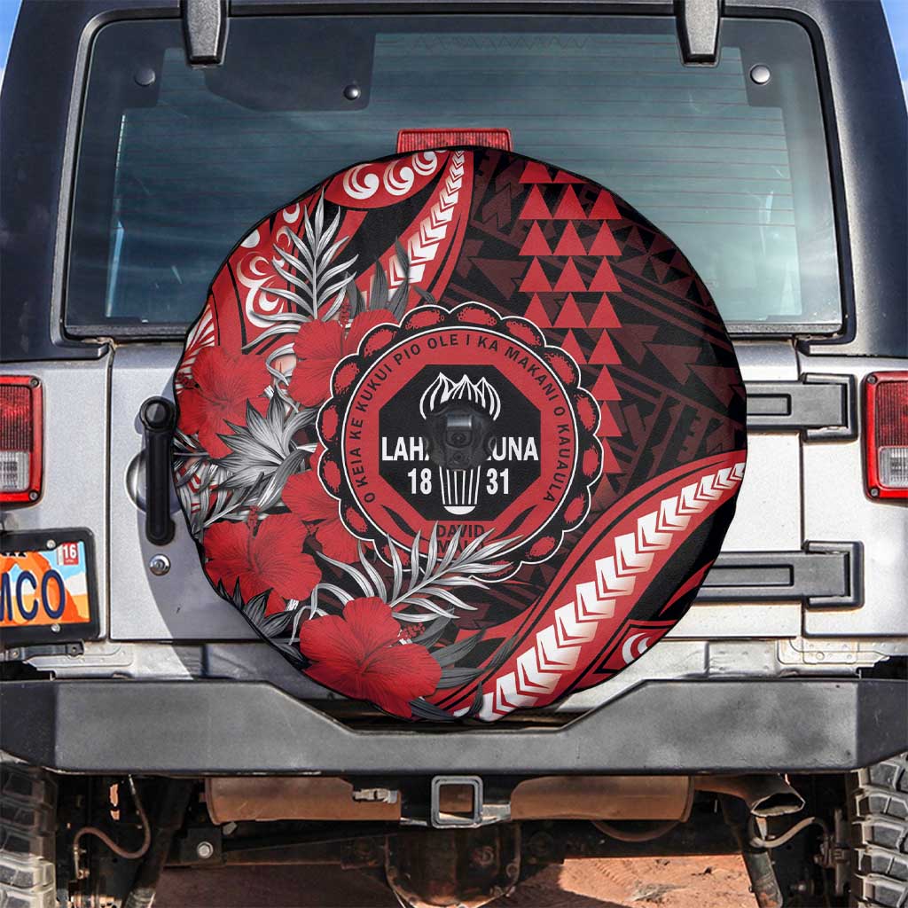 Hawaii Lahainaluna High School Spare Tire Cover Tribal Tattoo With Hibiscus Flowers LT05 Red - Polynesian Pride