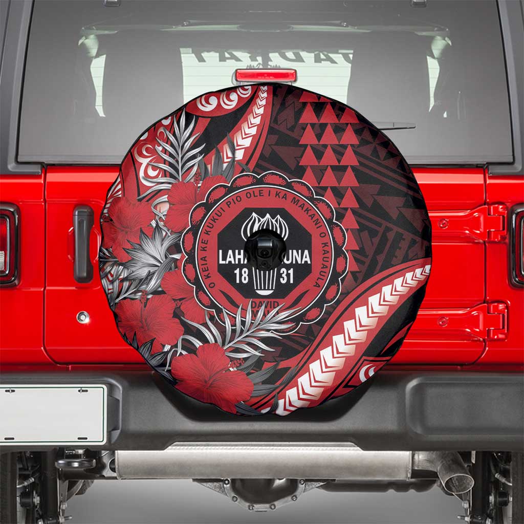 Hawaii Lahainaluna High School Spare Tire Cover Tribal Tattoo With Hibiscus Flowers LT05 - Polynesian Pride