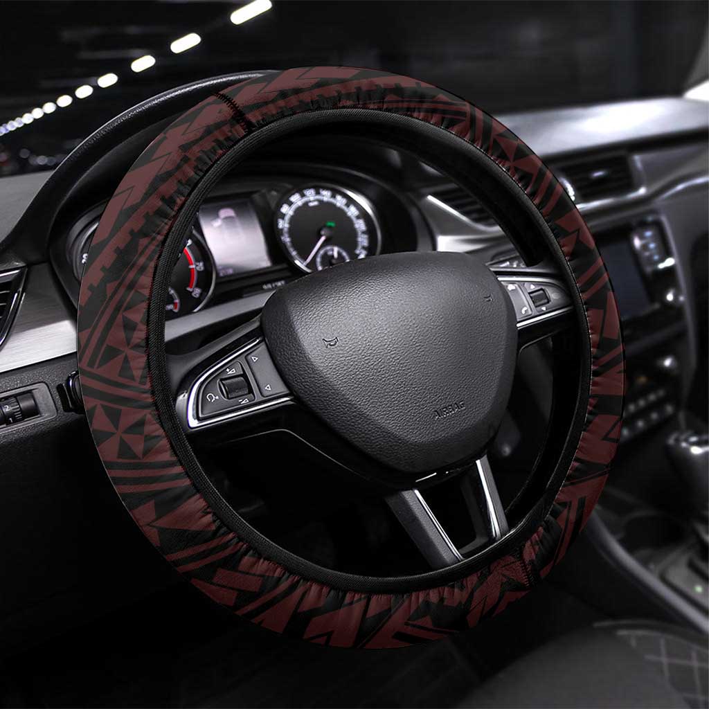 Hawaii Lahainaluna High School Steering Wheel Cover Tribal Tattoo With Hibiscus Flowers