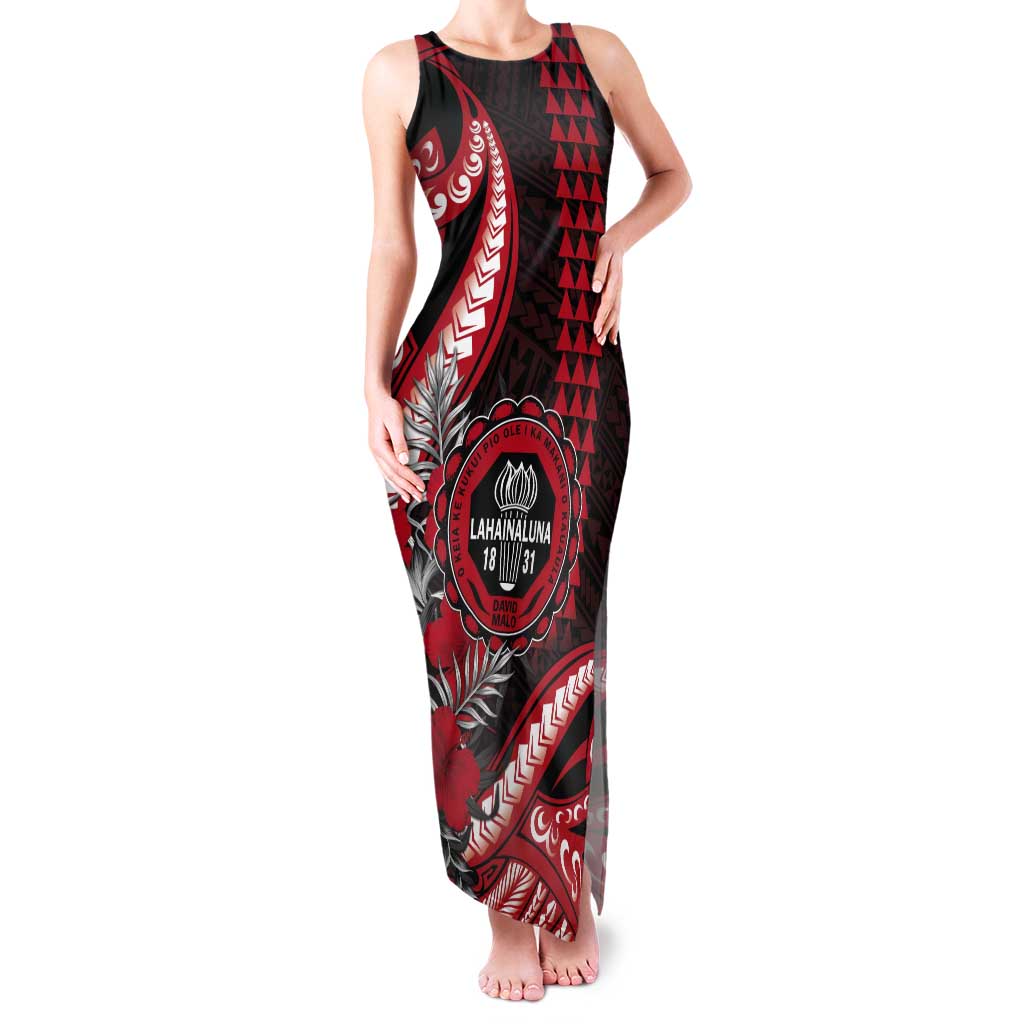 Personalized Hawaii Lahainaluna High School Tank Maxi Dress Tribal Tattoo With Hibiscus Flowers