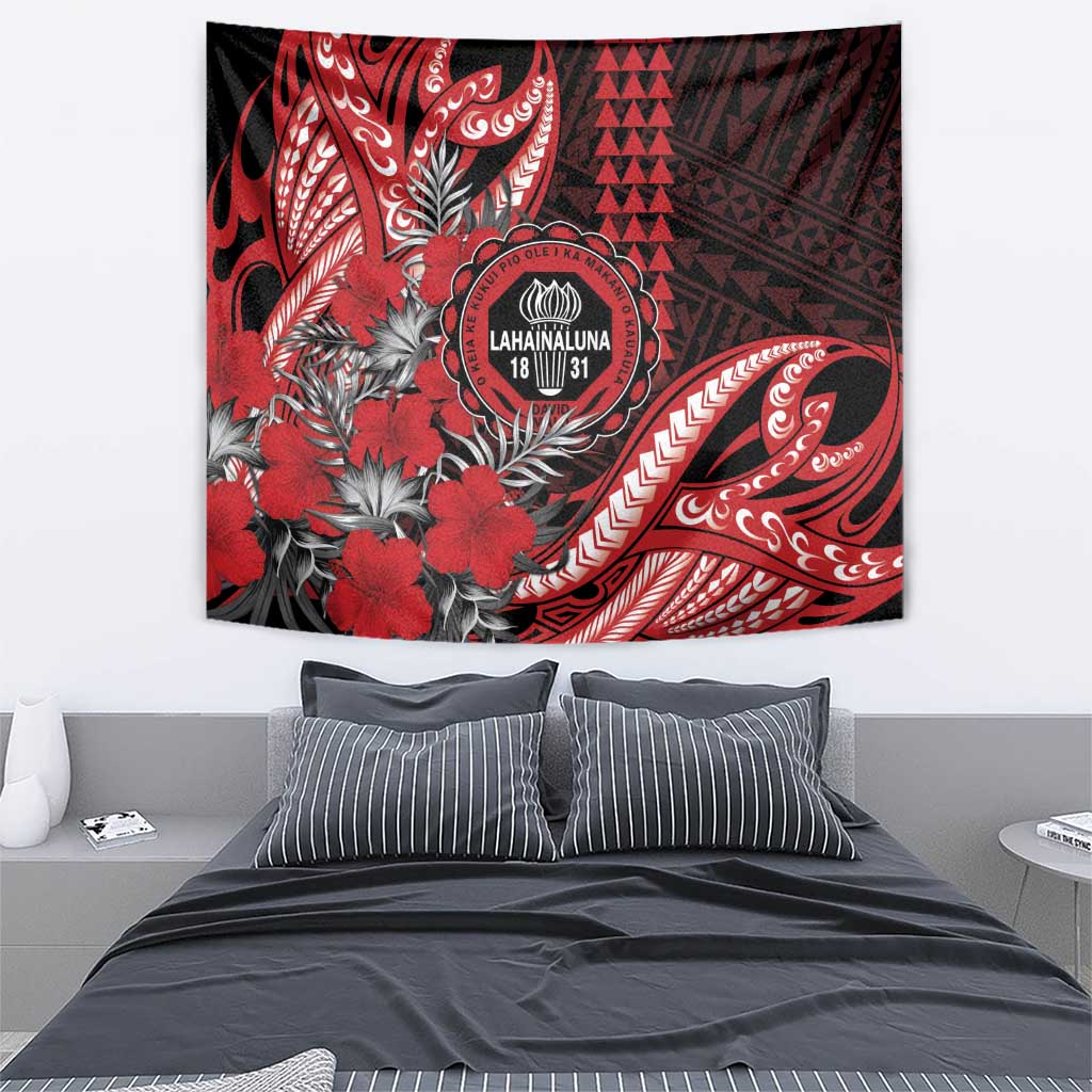 Hawaii Lahainaluna High School Tapestry Tribal Tattoo With Hibiscus Flowers