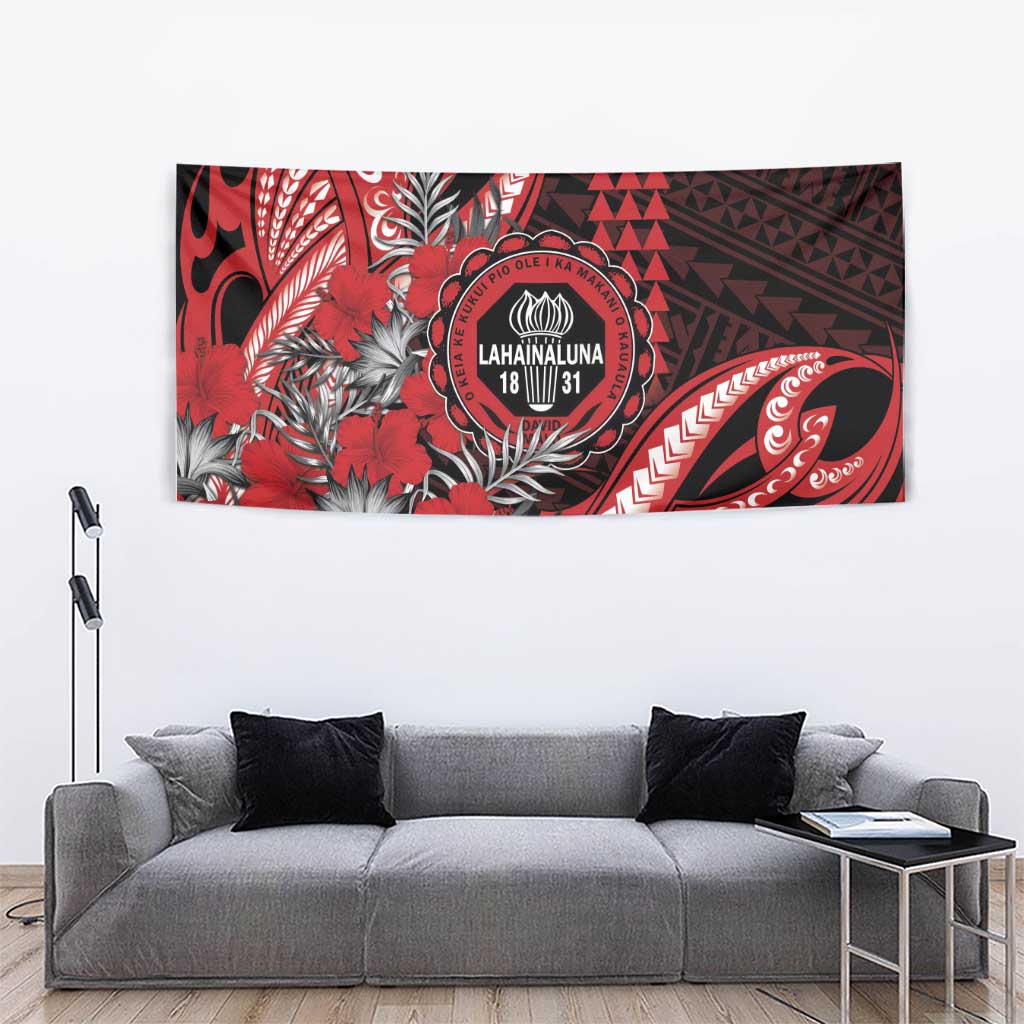 Hawaii Lahainaluna High School Tapestry Tribal Tattoo With Hibiscus Flowers