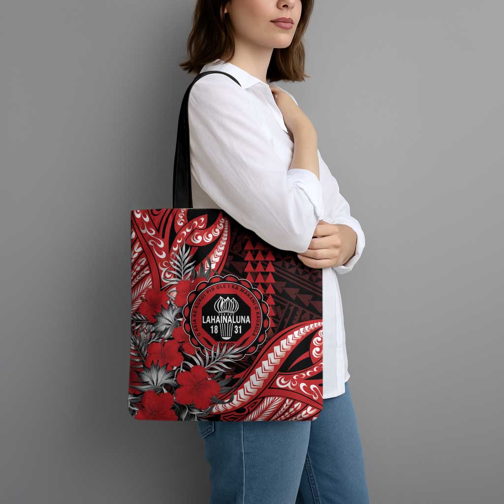 Hawaii Lahainaluna High School Tote Bag Tribal Tattoo With Hibiscus Flowers LT05 - Polynesian Pride