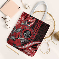 Hawaii Lahainaluna High School Tote Bag Tribal Tattoo With Hibiscus Flowers LT05 White Strap One Size Red - Polynesian Pride
