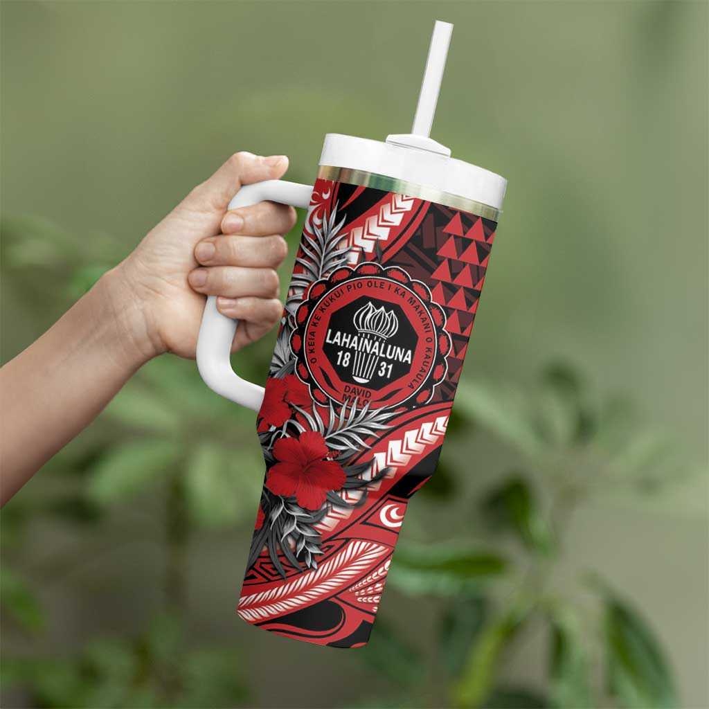 Personalized Hawaii Lahainaluna High School Tumbler With Handle Tribal Tattoo With Hibiscus Flowers