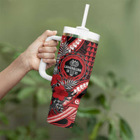 Personalized Hawaii Lahainaluna High School Tumbler With Handle Tribal Tattoo With Hibiscus Flowers