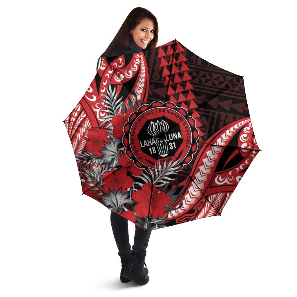 Hawaii Lahainaluna High School Umbrella Tribal Tattoo With Hibiscus Flowers