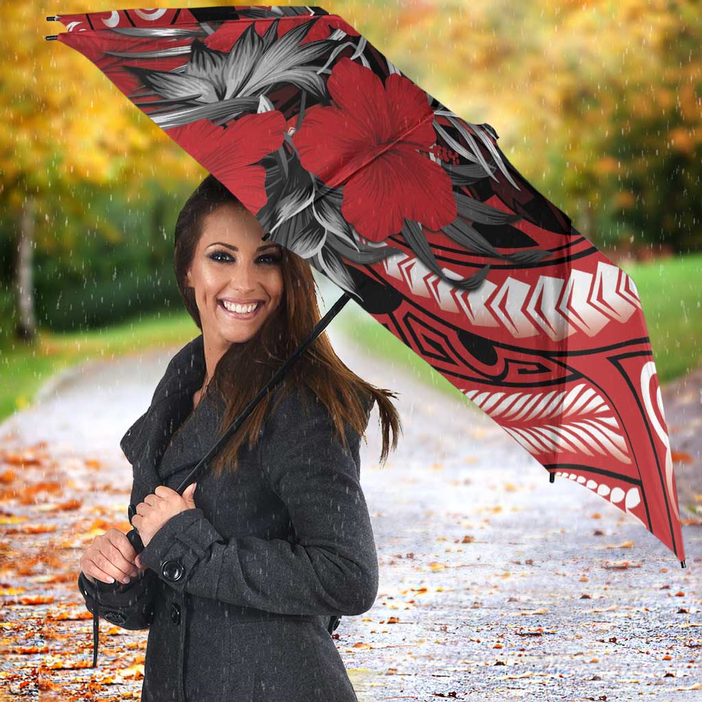 Hawaii Lahainaluna High School Umbrella Tribal Tattoo With Hibiscus Flowers