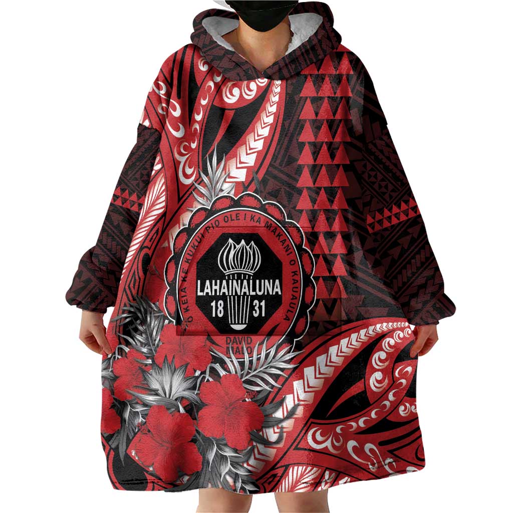 Personalized Hawaii Lahainaluna High School Wearable Blanket Hoodie Tribal Tattoo With Hibiscus Flowers LT05 - Polynesian Pride