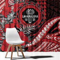 Hawaii Lahainaluna High School Window Curtain Tribal Tattoo With Hibiscus Flowers