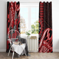 Hawaii Lahainaluna High School Window Curtain Tribal Tattoo With Hibiscus Flowers