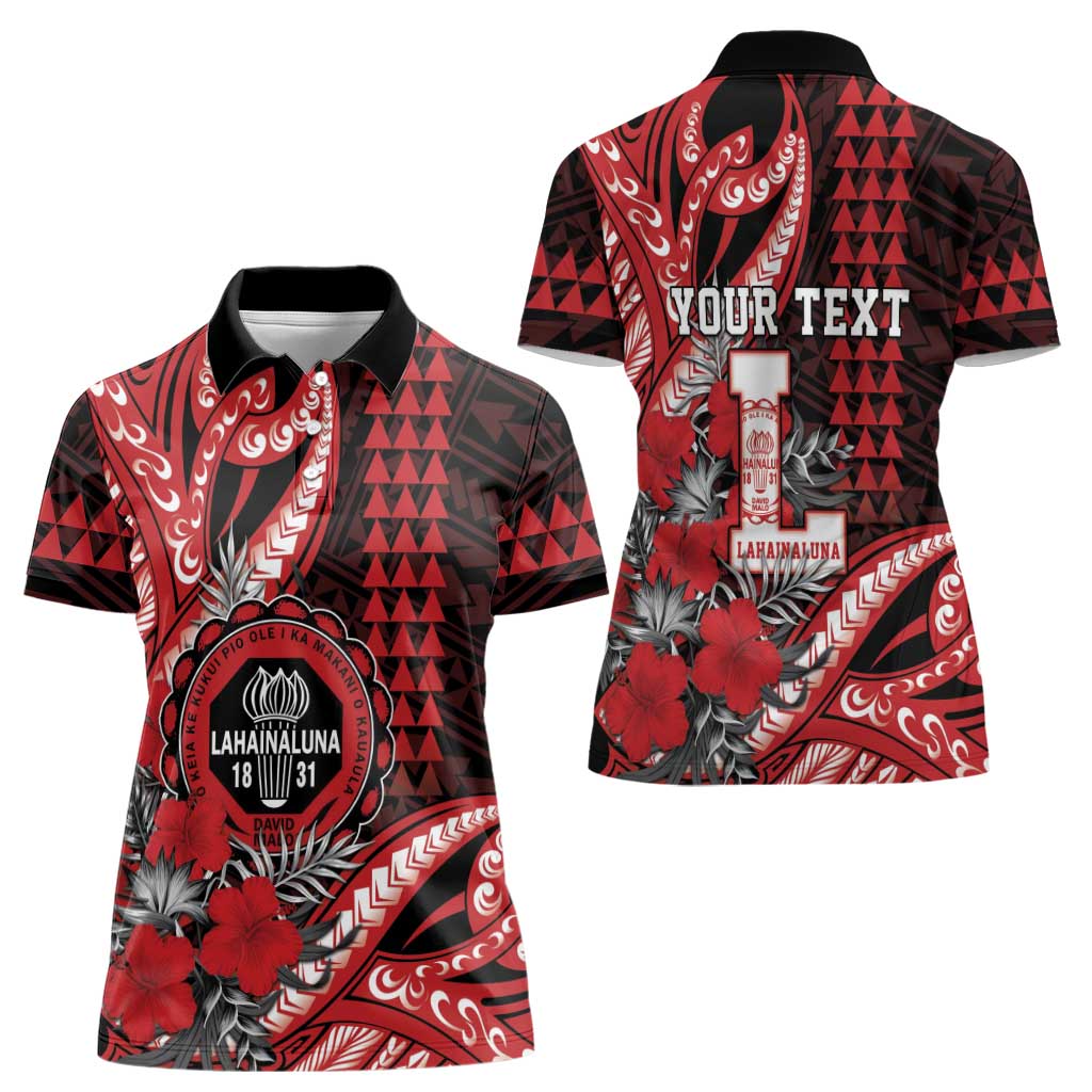 Personalized Hawaii Lahainaluna High School Women Polo Shirt Tribal Tattoo With Hibiscus Flowers LT05 - Polynesian Pride