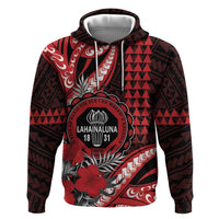 Personalized Hawaii Lahainaluna High School Zip Hoodie Tribal Tattoo With Hibiscus Flowers LT05 Pullover Hoodie Red - Polynesian Pride
