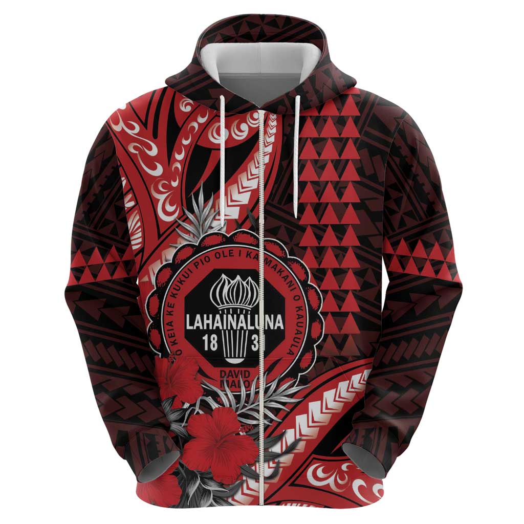 Personalized Hawaii Lahainaluna High School Zip Hoodie Tribal Tattoo With Hibiscus Flowers LT05 - Polynesian Pride