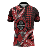 Personalized Hawaii Lahainaluna High School Zipper Polo Shirt Tribal Tattoo With Hibiscus Flowers LT05 Red - Polynesian Pride