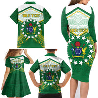 Personalised Cook Islands Ra o te Ui Ariki Family Matching Long Sleeve Bodycon Dress and Hawaiian Shirt Polynesian Pattern LT05 - Polynesian Pride