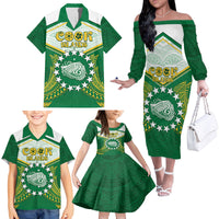 Personalised Cook Islands Ra o te Ui Ariki Family Matching Off The Shoulder Long Sleeve Dress and Hawaiian Shirt Polynesian Pattern LT05 - Polynesian Pride