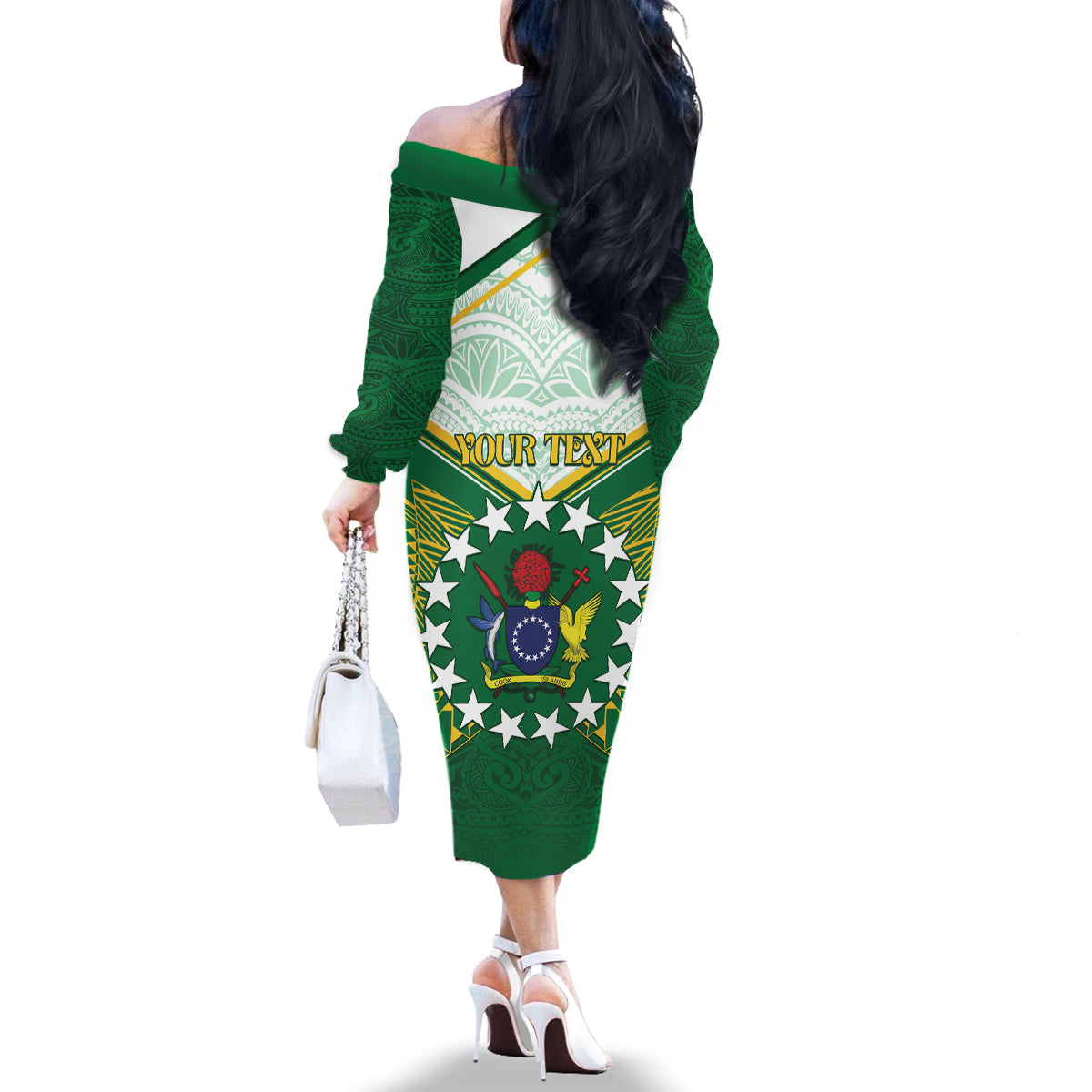 Personalised Cook Islands Ra o te Ui Ariki Family Matching Off The Shoulder Long Sleeve Dress and Hawaiian Shirt Polynesian Pattern LT05 - Polynesian Pride