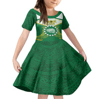 Personalised Cook Islands Ra o te Ui Ariki Family Matching Off Shoulder Maxi Dress and Hawaiian Shirt Polynesian Pattern LT05 Daughter's Dress Green - Polynesian Pride