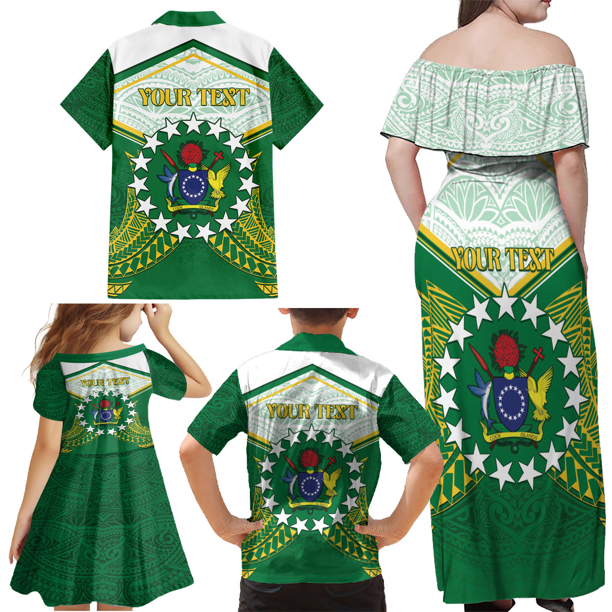 Personalised Cook Islands Ra o te Ui Ariki Family Matching Off Shoulder Maxi Dress and Hawaiian Shirt Polynesian Pattern LT05 - Polynesian Pride