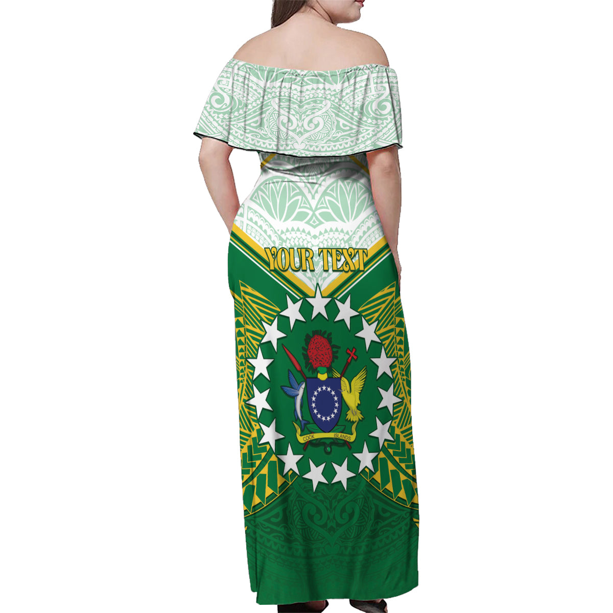 Personalised Cook Islands Ra o te Ui Ariki Family Matching Off Shoulder Maxi Dress and Hawaiian Shirt Polynesian Pattern LT05 - Polynesian Pride
