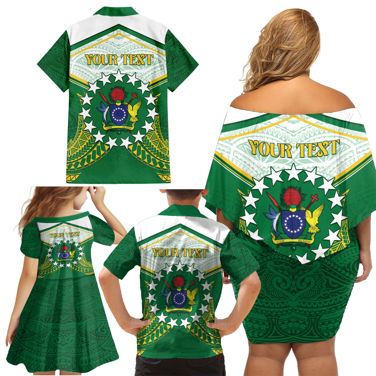 Personalised Cook Islands Ra o te Ui Ariki Family Matching Off Shoulder Short Dress and Hawaiian Shirt Polynesian Pattern LT05 - Polynesian Pride