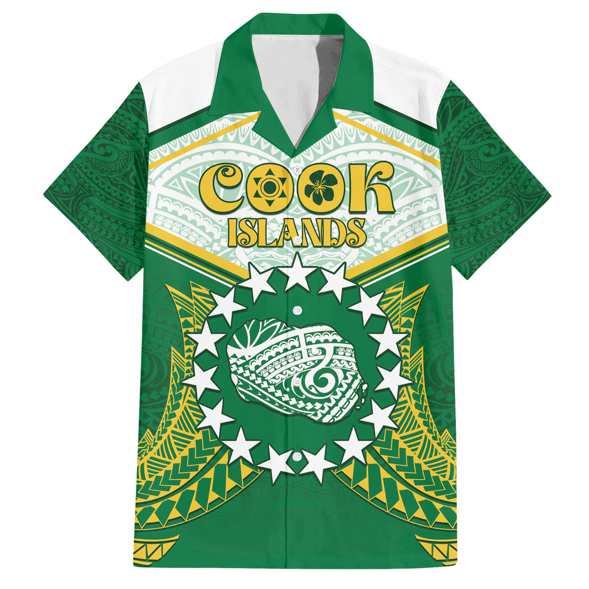Personalised Cook Islands Ra o te Ui Ariki Family Matching Summer Maxi Dress and Hawaiian Shirt Polynesian Pattern LT05 Dad's Shirt - Short Sleeve Green - Polynesian Pride