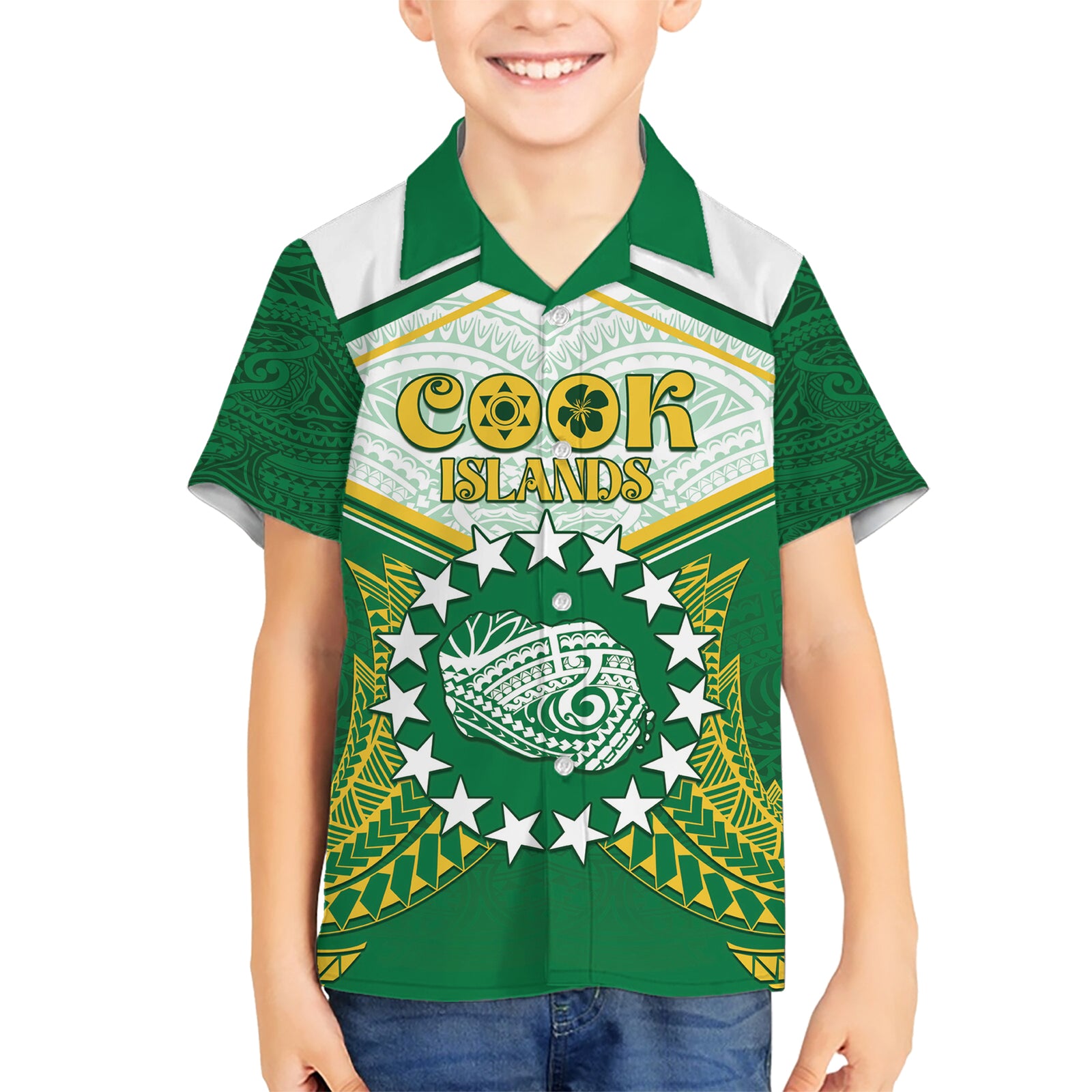Personalised Cook Islands Ra o te Ui Ariki Kid Hawaiian Shirt Polynesian Pattern LT05 Kid Green - Polynesian Pride