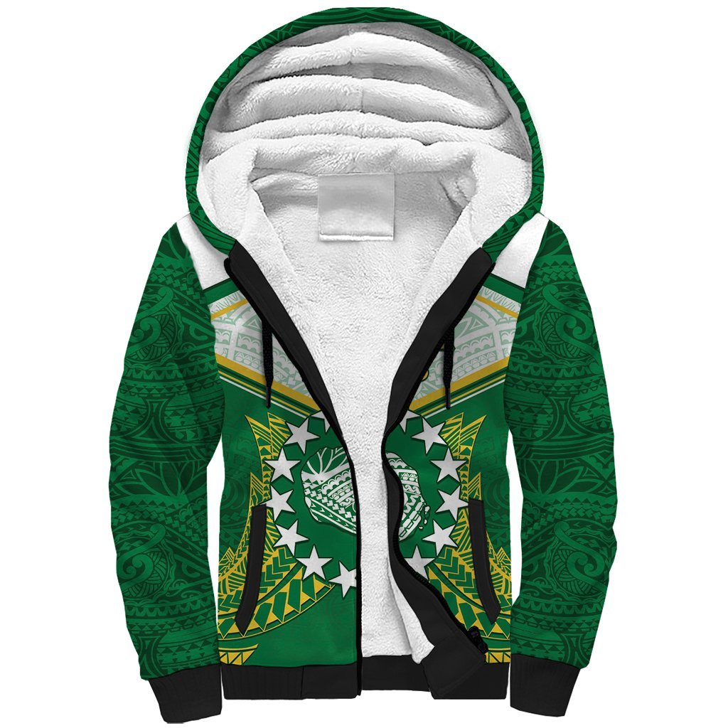 Personalised Cook Islands Ra o te Ui Ariki Sherpa Hoodie Polynesian Pattern LT05 Unisex Green - Polynesian Pride
