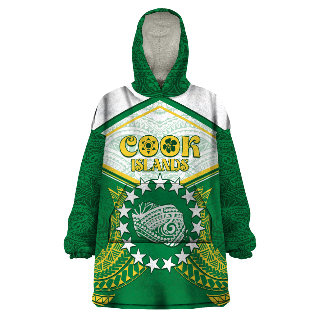 Personalised Cook Islands Ra o te Ui Ariki Wearable Blanket Hoodie Polynesian Pattern LT05 One Size Green - Polynesian Pride