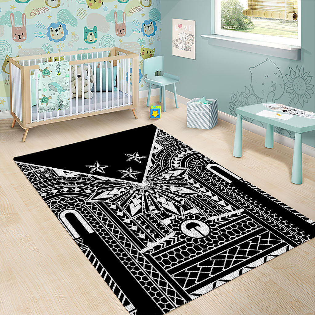 Black Philippines Sun Star Area Rug Igorot Tribal Inspiration