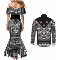 Black Philippines Sun Star Couples Matching Mermaid Dress and Long Sleeve Button Shirt Igorot Tribal Inspiration LT05 - Polynesian Pride
