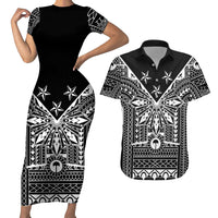 Black Philippines Sun Star Couples Matching Short Sleeve Bodycon Dress and Hawaiian Shirt Igorot Tribal Inspiration LT05 Black - Polynesian Pride