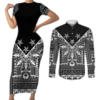 Black Philippines Sun Star Couples Matching Short Sleeve Bodycon Dress and Long Sleeve Button Shirt Igorot Tribal Inspiration LT05 Black - Polynesian Pride
