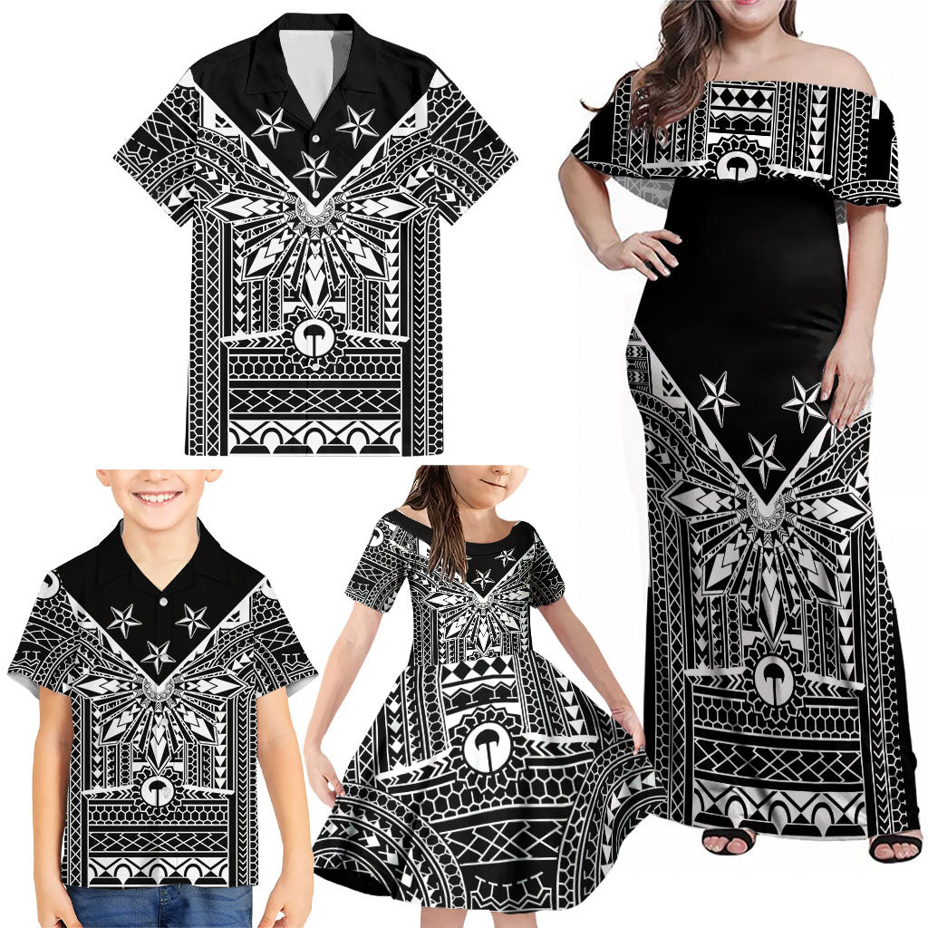Black Philippines Sun Star Family Matching Off Shoulder Maxi Dress and Hawaiian Shirt Igorot Tribal Inspiration LT05 - Polynesian Pride