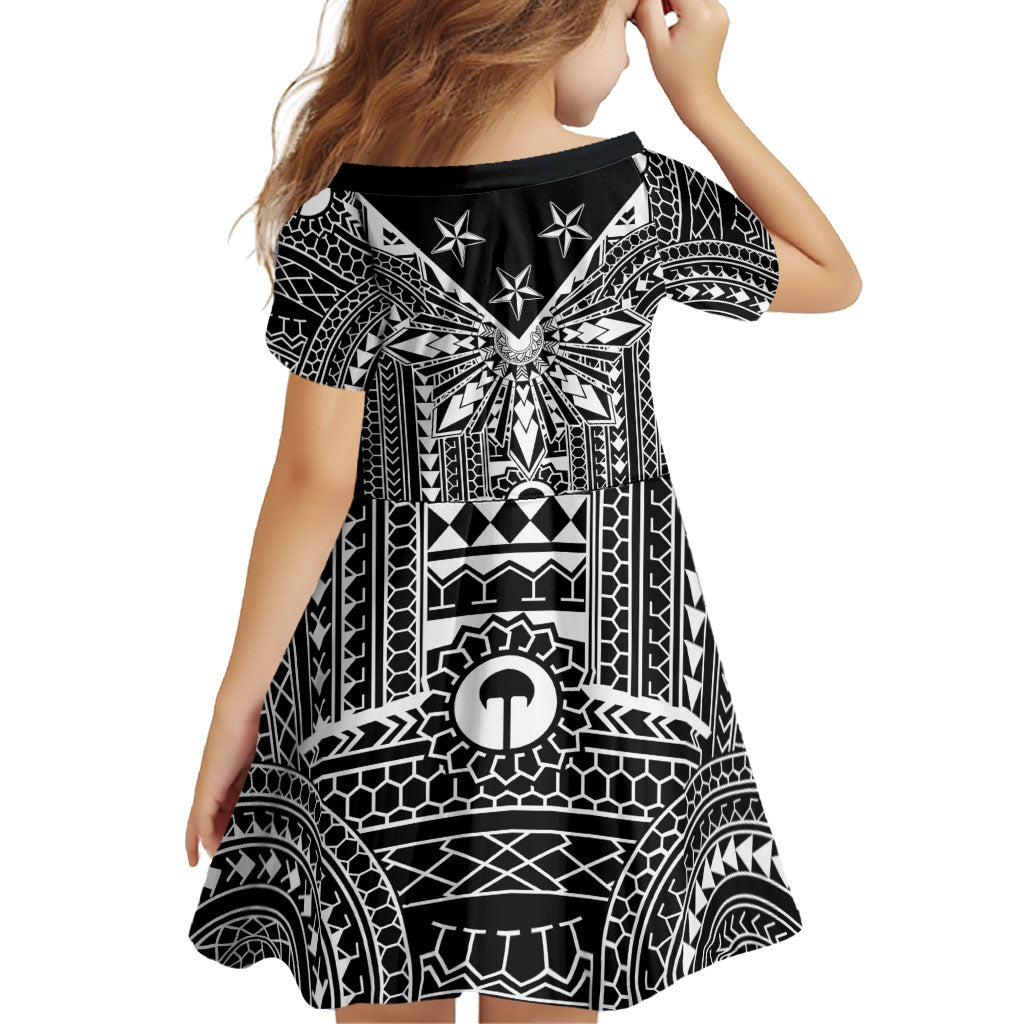 Black Philippines Sun Star Family Matching Off Shoulder Short Dress and Hawaiian Shirt Igorot Tribal Inspiration LT05 - Polynesian Pride