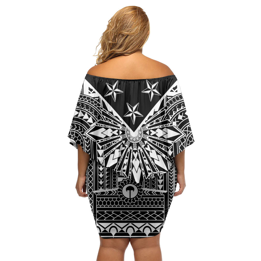 Black Philippines Sun Star Family Matching Off Shoulder Short Dress and Hawaiian Shirt Igorot Tribal Inspiration LT05 - Polynesian Pride