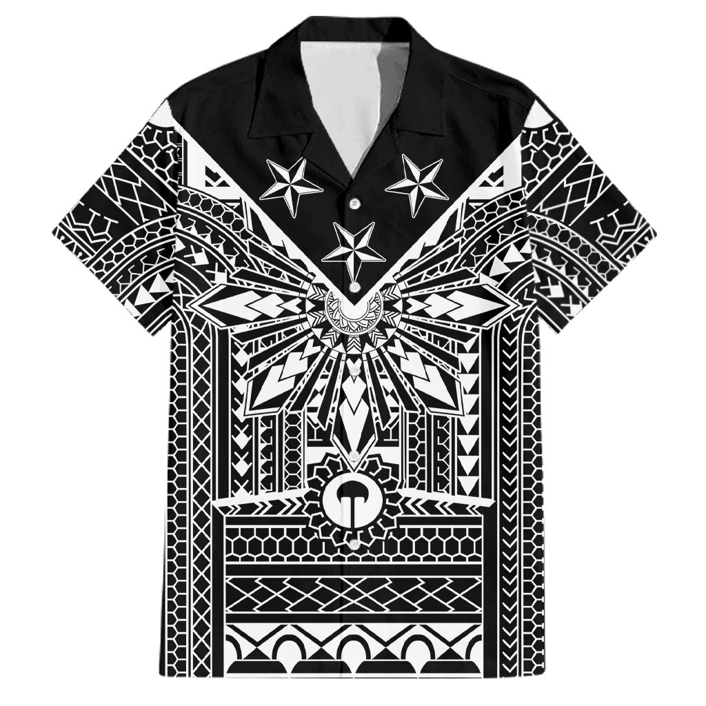 Black Philippines Sun Star Family Matching Tank Maxi Dress and Hawaiian Shirt Igorot Tribal Inspiration LT05 Dad's Shirt - Short Sleeve Black - Polynesian Pride