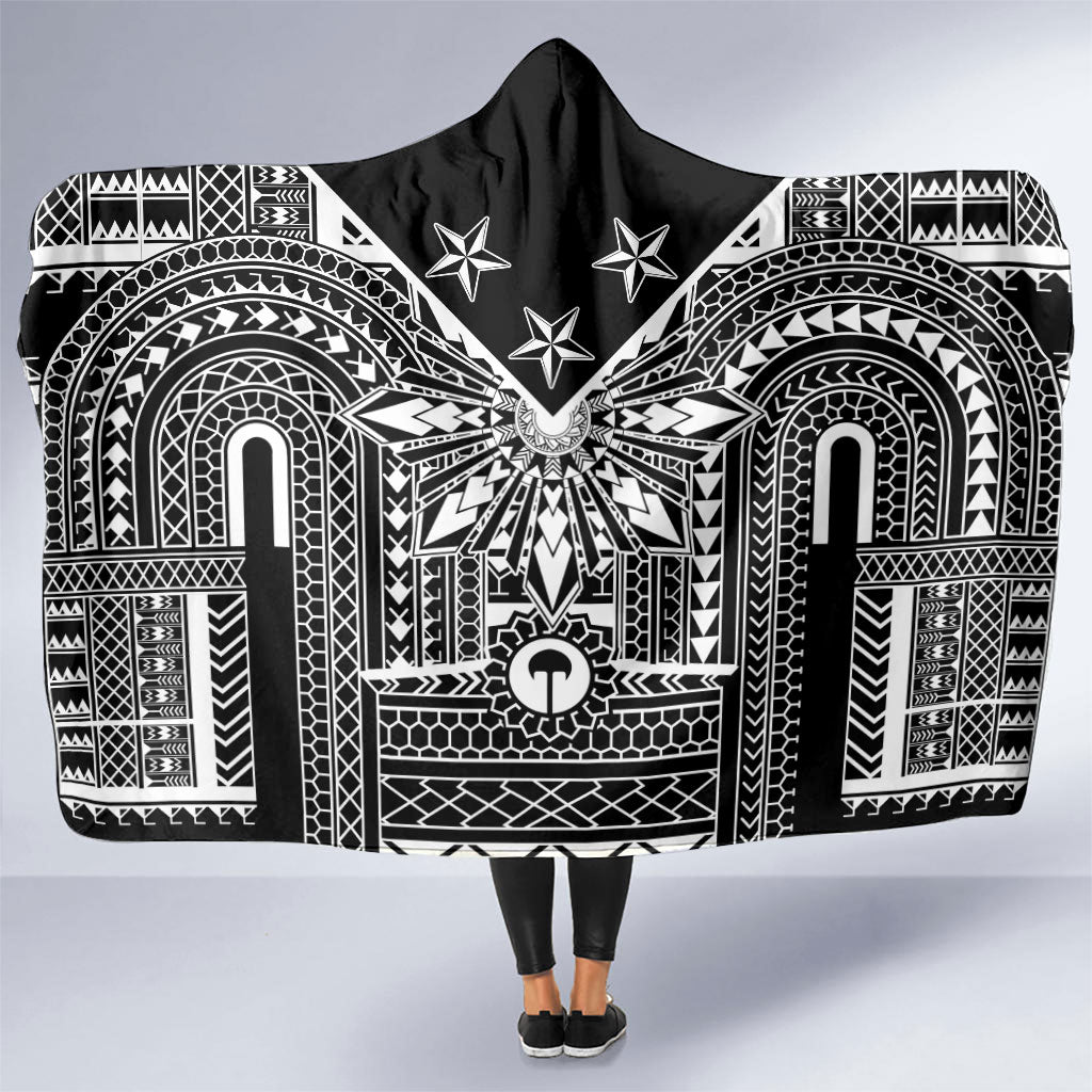 Black Philippines Sun Star Hooded Blanket Igorot Tribal Inspiration LT05 One Size Black - Polynesian Pride