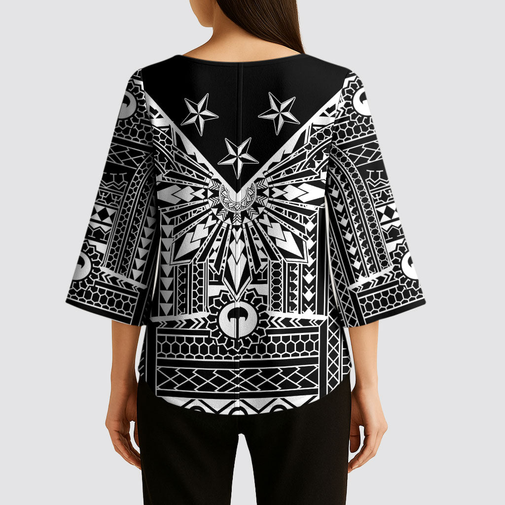 Black Philippines Sun Star Kimono Sleeve Blouse Igorot Tribal Inspiration