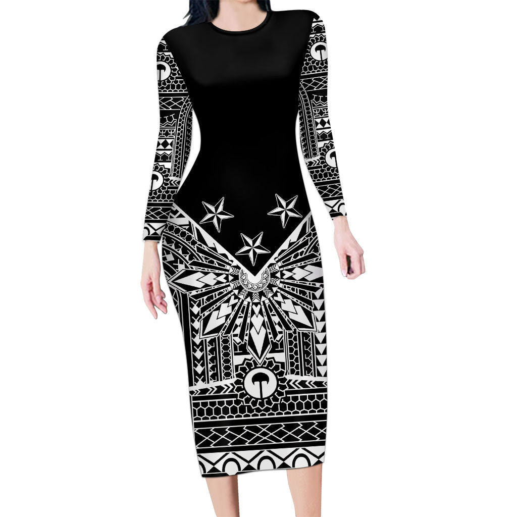 Black Philippines Sun Star Long Sleeve Bodycon Dress Igorot Tribal Inspiration
