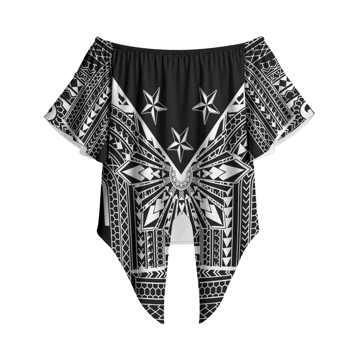 Black Philippines Sun Star Off Shoulder Wrap Waist Top Igorot Tribal Inspiration LT05 Black - Polynesian Pride