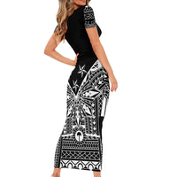 Black Philippines Sun Star Short Sleeve Bodycon Dress Igorot Tribal Inspiration LT05 - Polynesian Pride