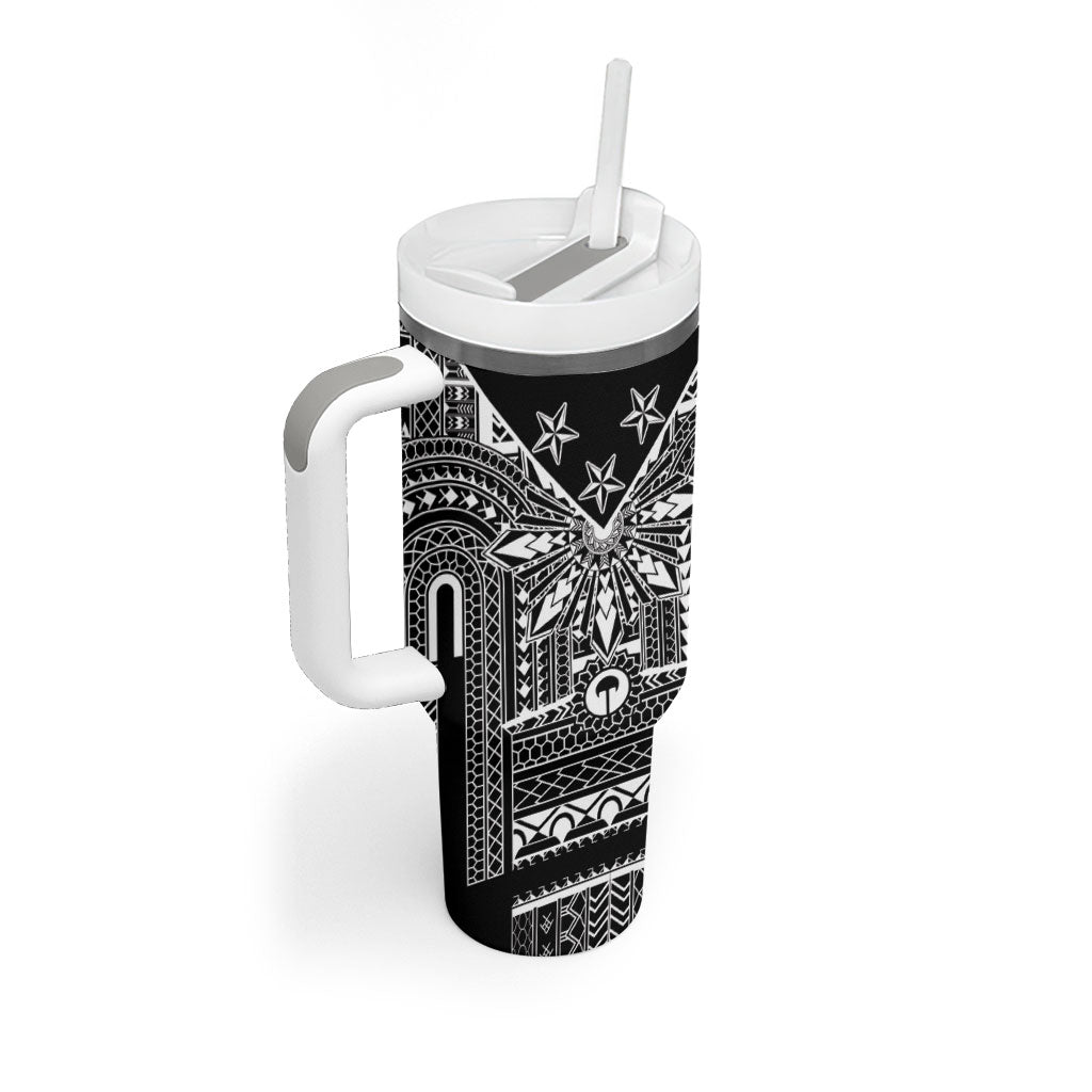 Black Philippines Sun Star Tumbler With Handle Igorot Tribal Inspiration LT05 - Polynesian Pride
