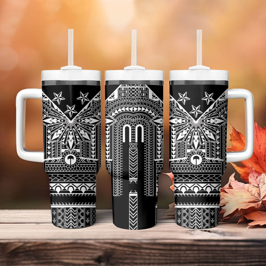 Black Philippines Sun Star Tumbler With Handle Igorot Tribal Inspiration LT05 - Polynesian Pride